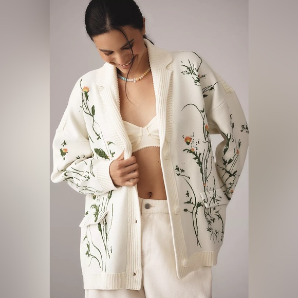 Anthropologie Sweaters - NWT Size M (P2P 27") -Anthro embroidered Floral Cotton Cardigan Sweater (US$198)